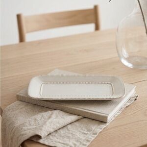 Hearth and Home | Ceramic Rectangular Serving Tray - White with Beaded Edge